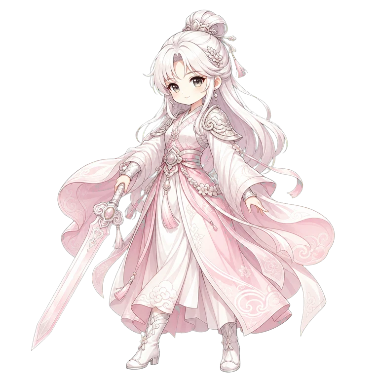 粉白衣银发女弟子